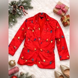 Forever 21 Vibrant Red Blazer with Festive Lights Size S